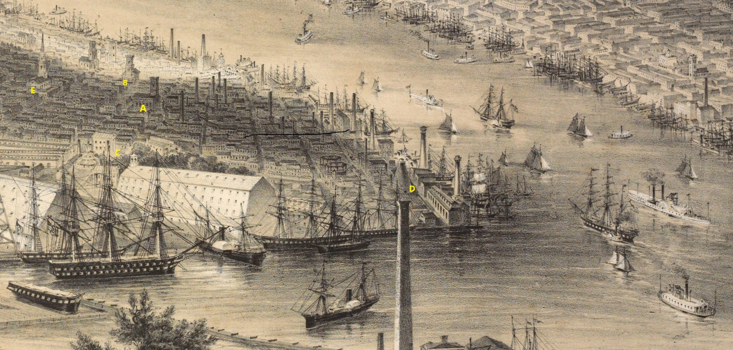 Bird's eye view of Brooklyn's Irishtown in 1855.