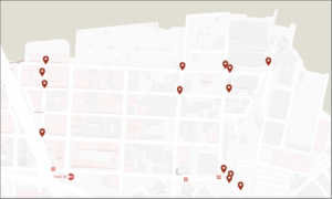 Registered liquor dealers in and around Brooklyn’s 5th Ward in 1853, mapped